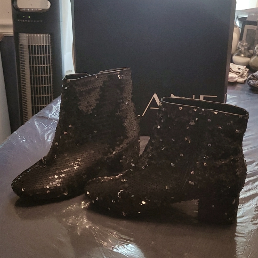 Black and Silver Reverse Sequin Boots
